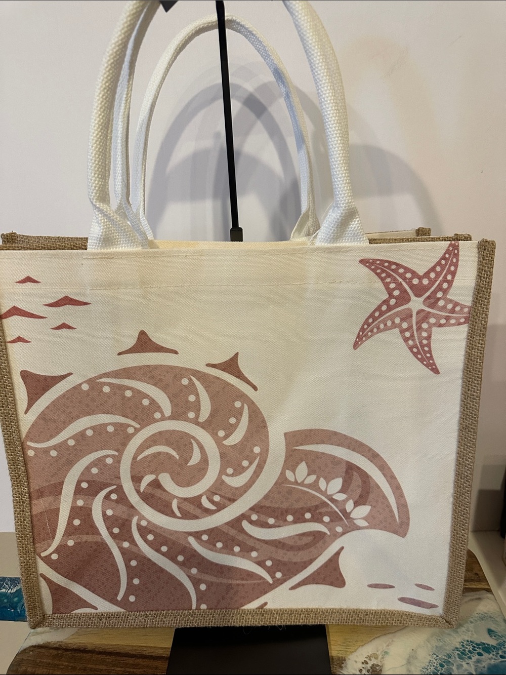 Canvas Sea Shell Tote Bag in Dusty Pink - Women Bags